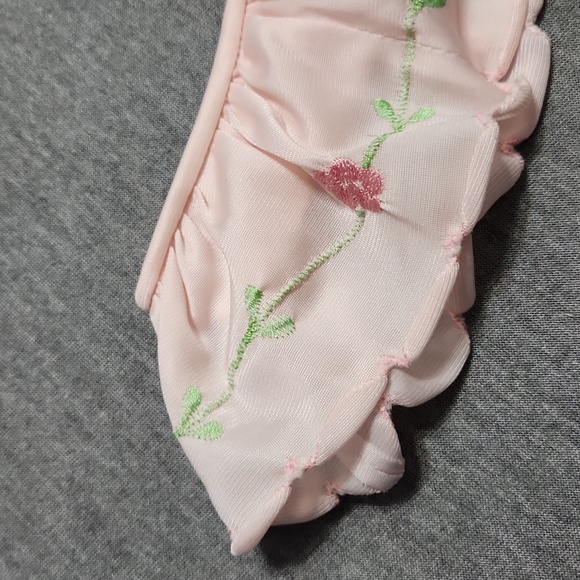 Vintage Ruffle Satin Floral Embroidered Lingerie Chemise Nightgown Slip Dress - Picture 8 of 10